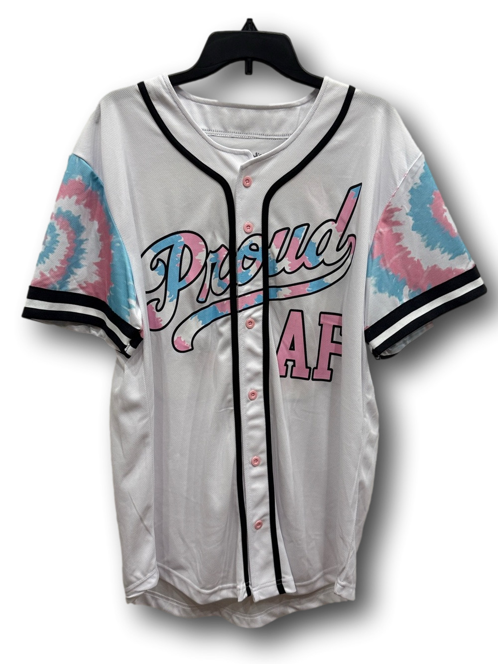 Pride "Proud AF" Trans Flag Print Baseball Jersey - Size Large - NWT